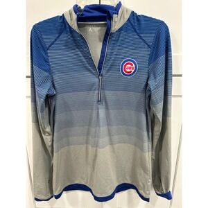 Antigua Women Chicago Cubs Striped Quarter Zip Pullover Shirt Size S